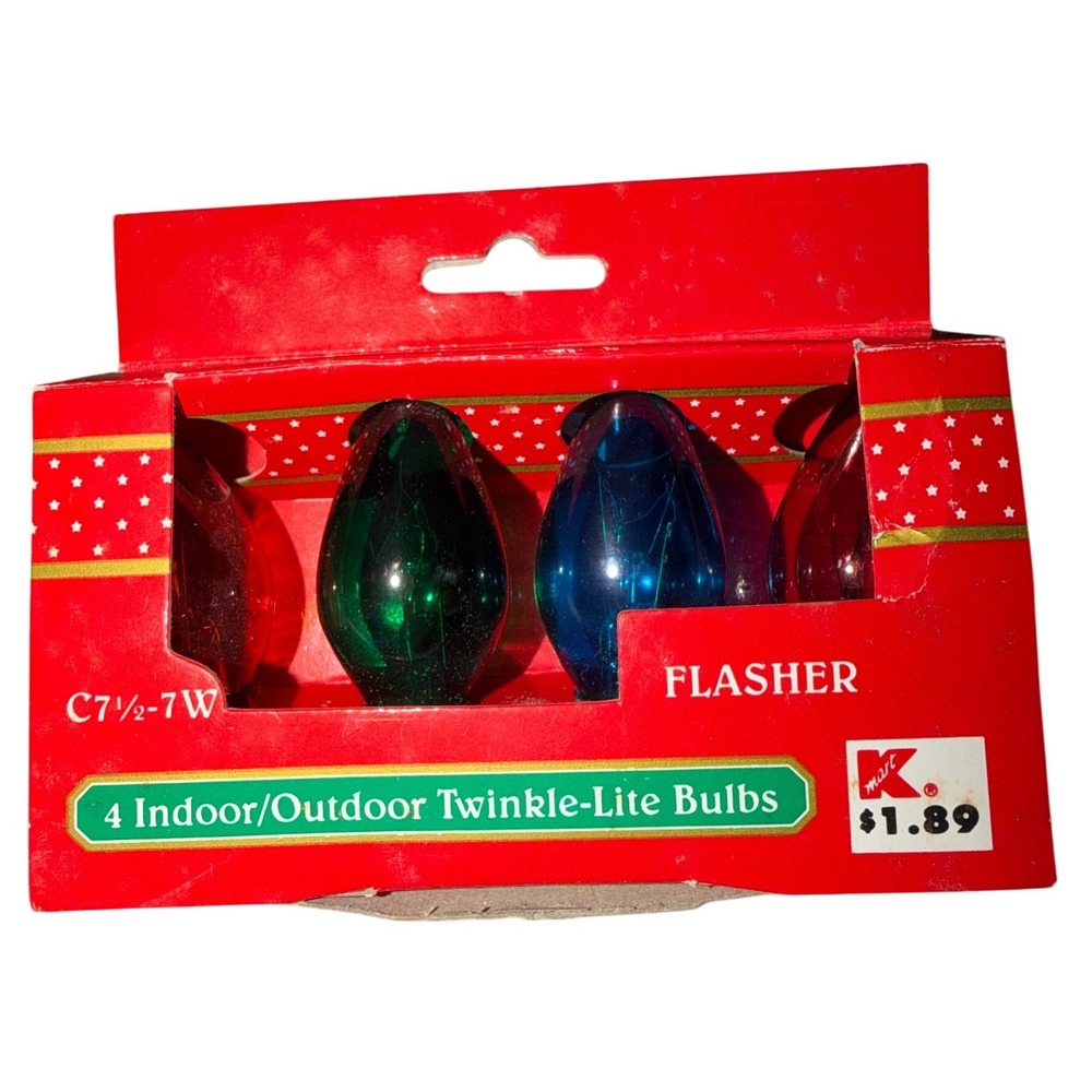 Vintage Kmart Trim A Home 4 Twinkle Lite Bulbs C7 1/2 7W Flasher Multi Color New